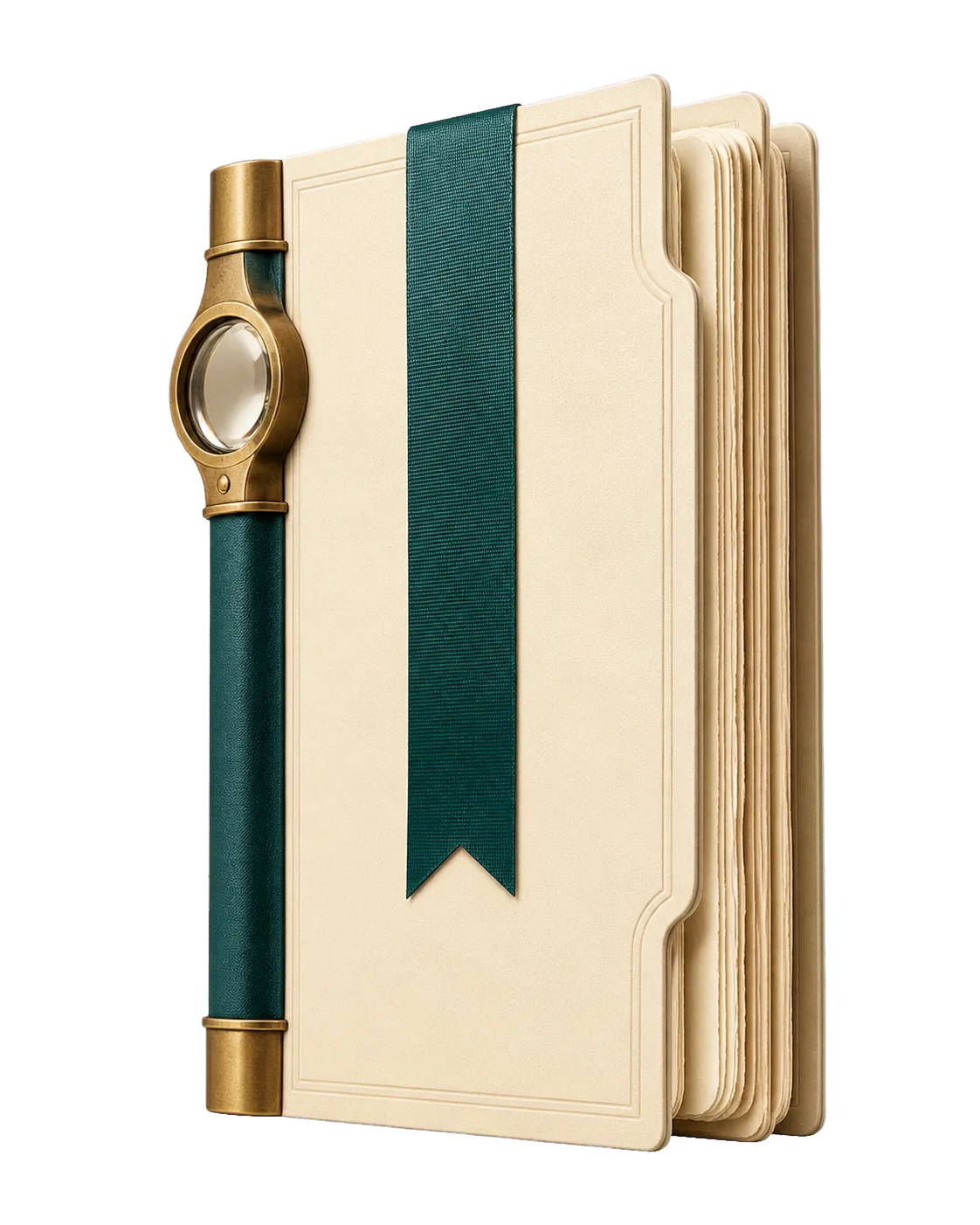 An ivory reading folio with an integrated evidence lens